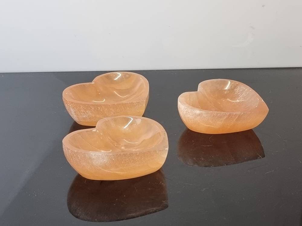 Orange selenite crystal heart bowl 10cm