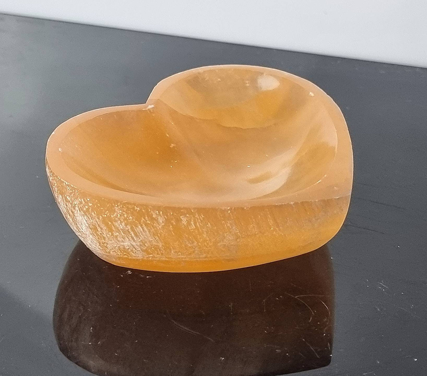 Orange selenite crystal heart bowl 10cm