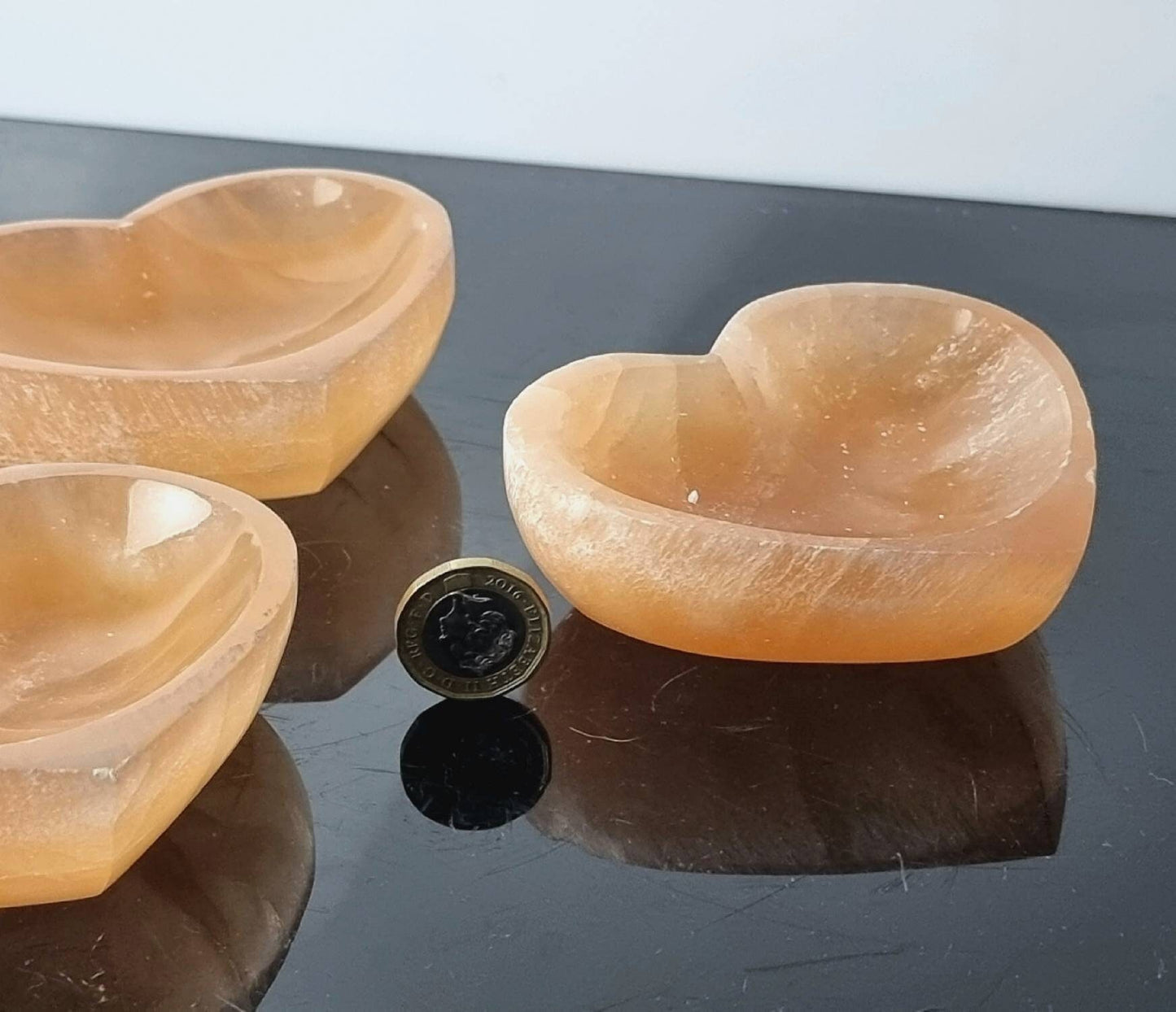 Orange selenite crystal heart bowl 10cm