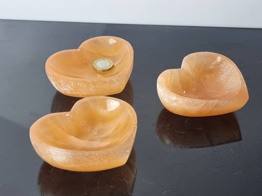 Orange selenite crystal heart bowl 10cm