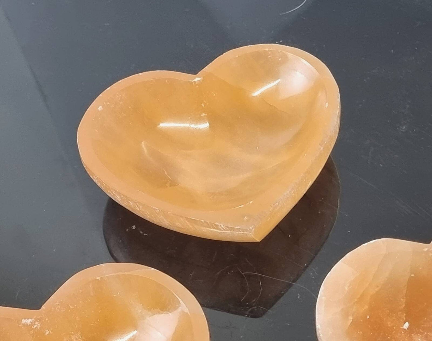 Orange selenite crystal heart bowl 10cm