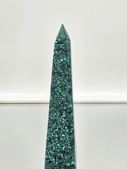 Large Malachite Chrysocolla Obelisk Tower