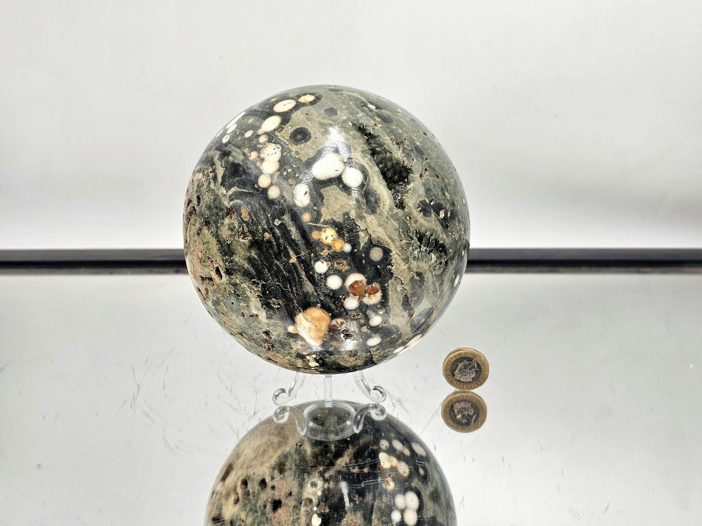 Large Orbital Ocean Jasper Crystal Sphere