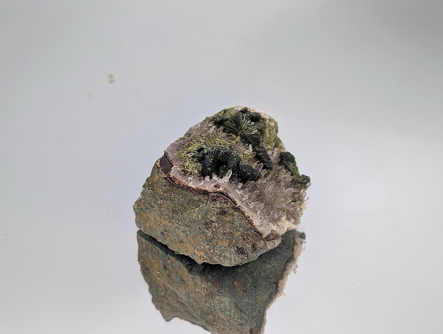 Forest Epidote On Quartz Crystal Fine Mineral (#9)