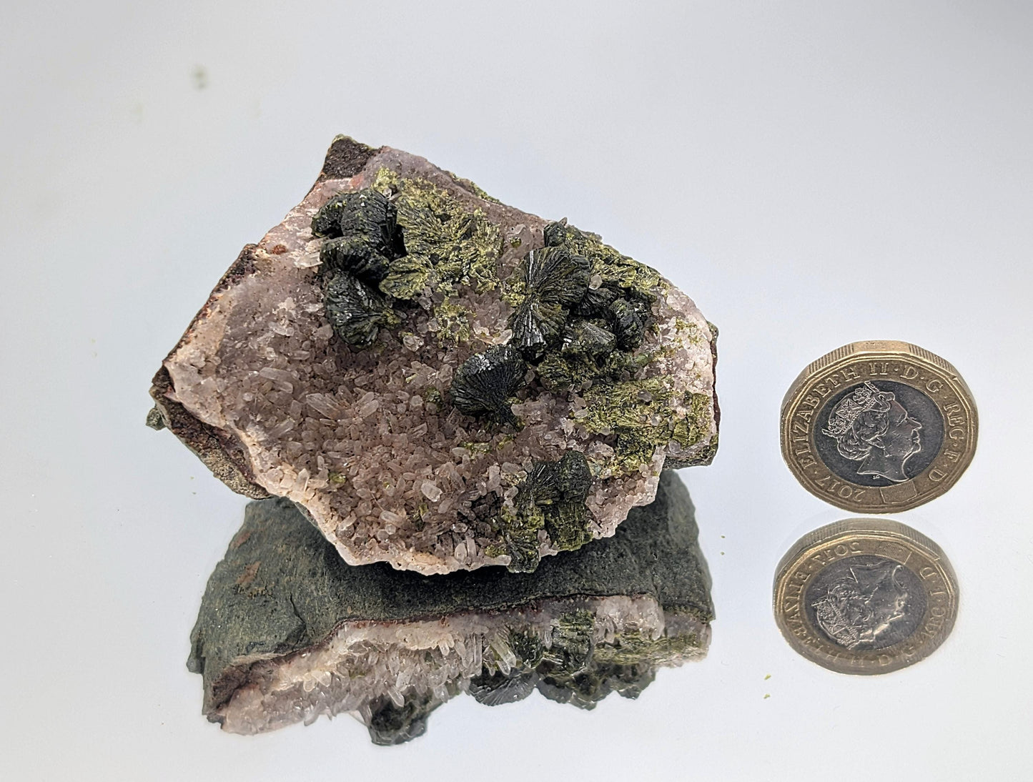 Forest Epidote On Quartz Crystal Fine Mineral (#9)