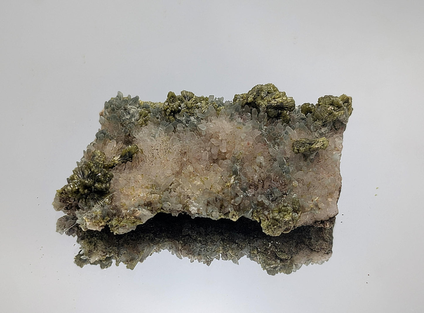 Forest Epidote On Quartz Crystal Fine Mineral (#10)