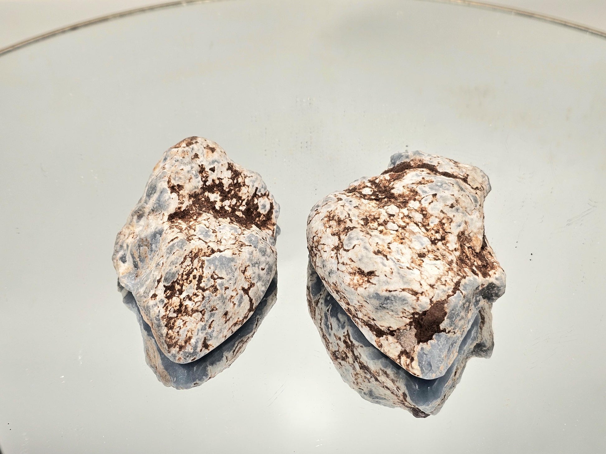 Angelite crystal geode pair