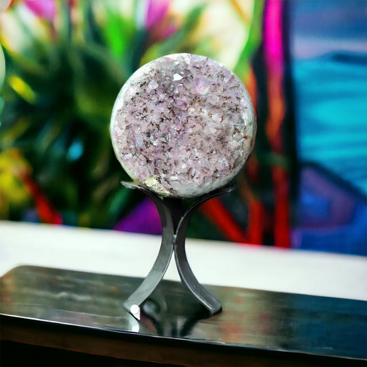 Large Amethyst Quartz Crystal Sphere On Custom Stand ~ Natural Art Home Decor