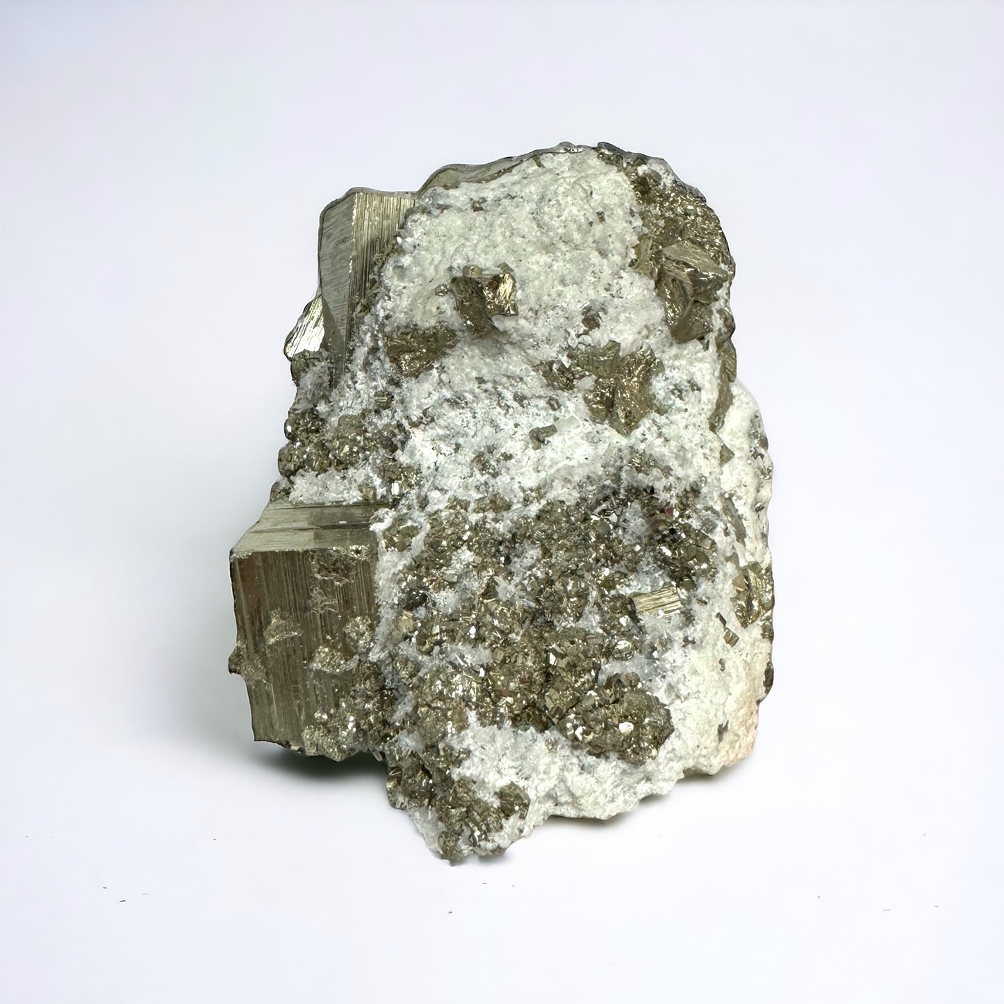 6) Pyrite Crystal Cubed with Mangano Calcite