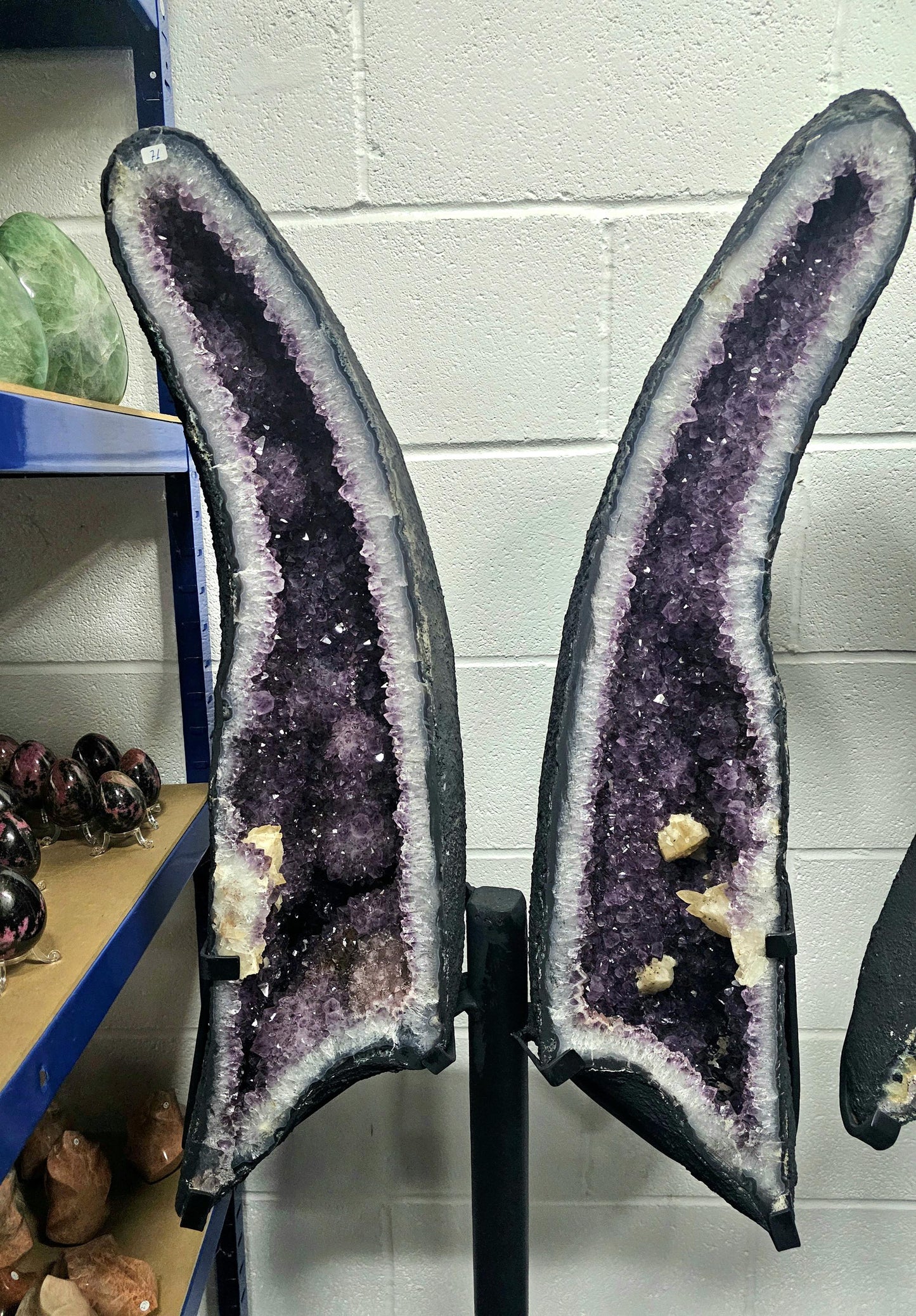 Stunning display of Dark Amethyst Crystal Wings for holistic spaces.