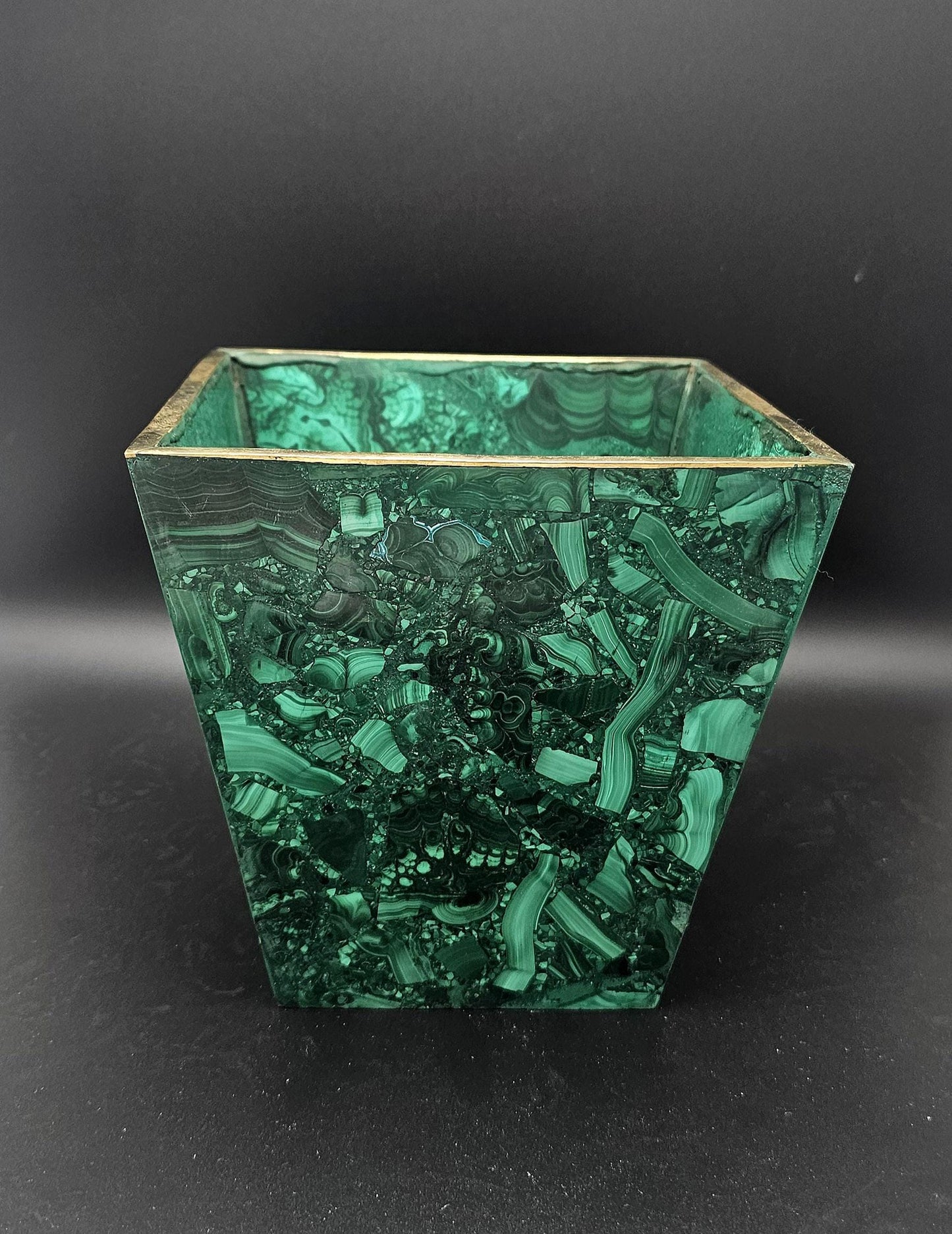 Decorative green malachite crystal flowerpot, combining natural elegance with functional design.