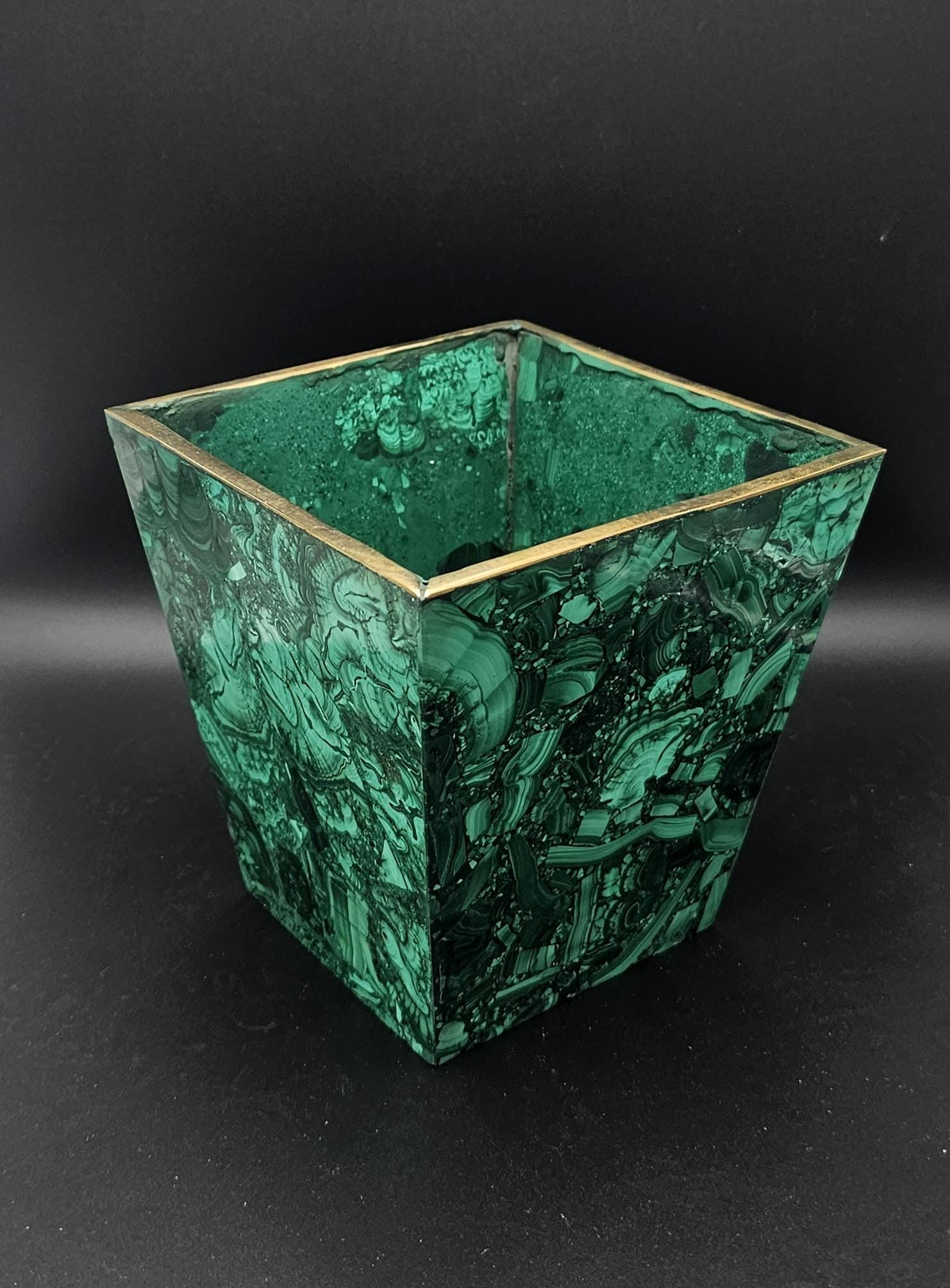 Large malachite crystal luxury flowerpot, perfect for elegant home decor and interior design.