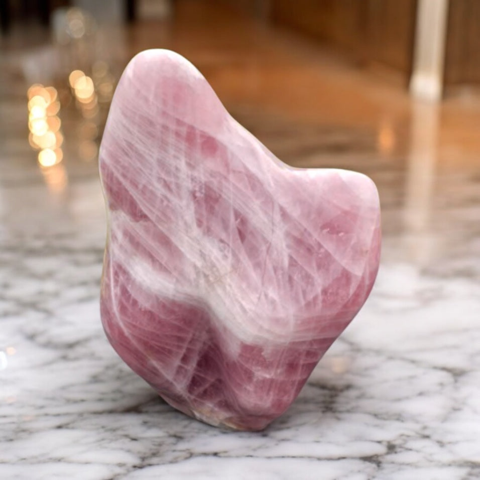 Extra-large Rose Quartz Crystal Free Form, handcrafted in Madagascar for luxurious interiors or gifting.