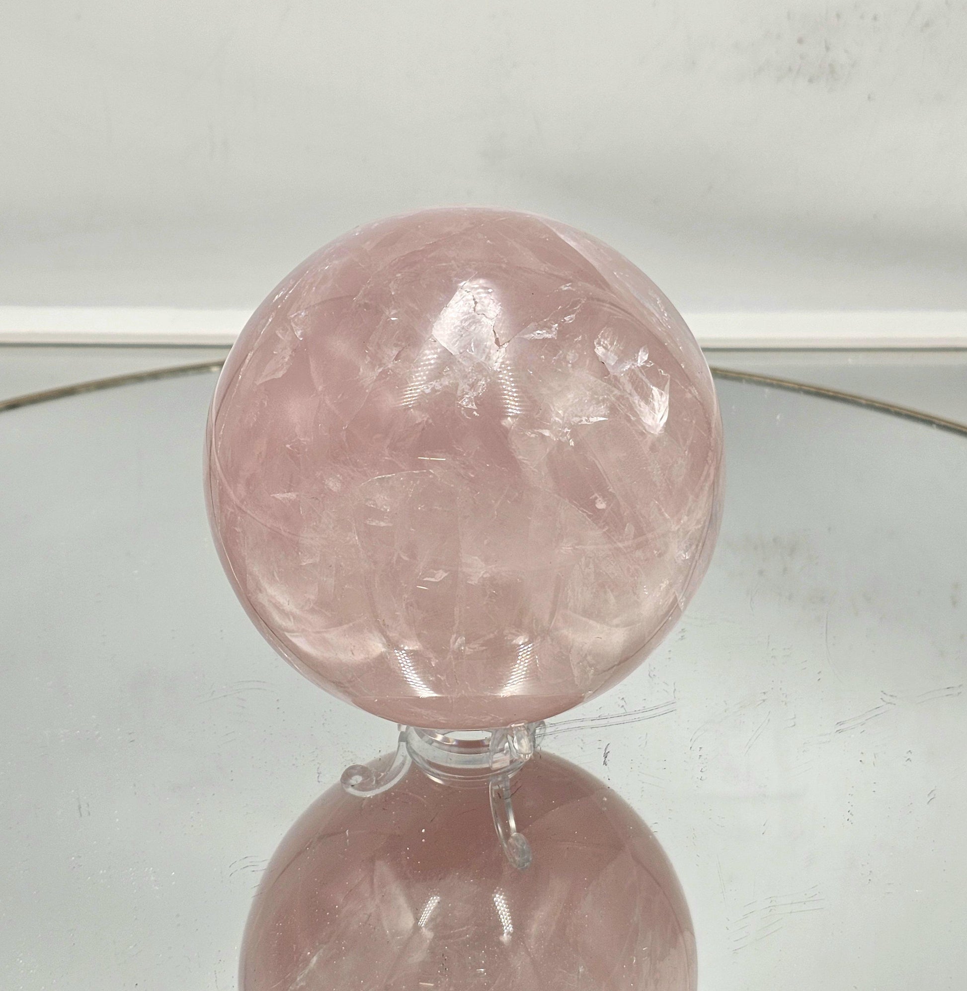 Large star rose quartz crystal sphere with stunning natural asterism