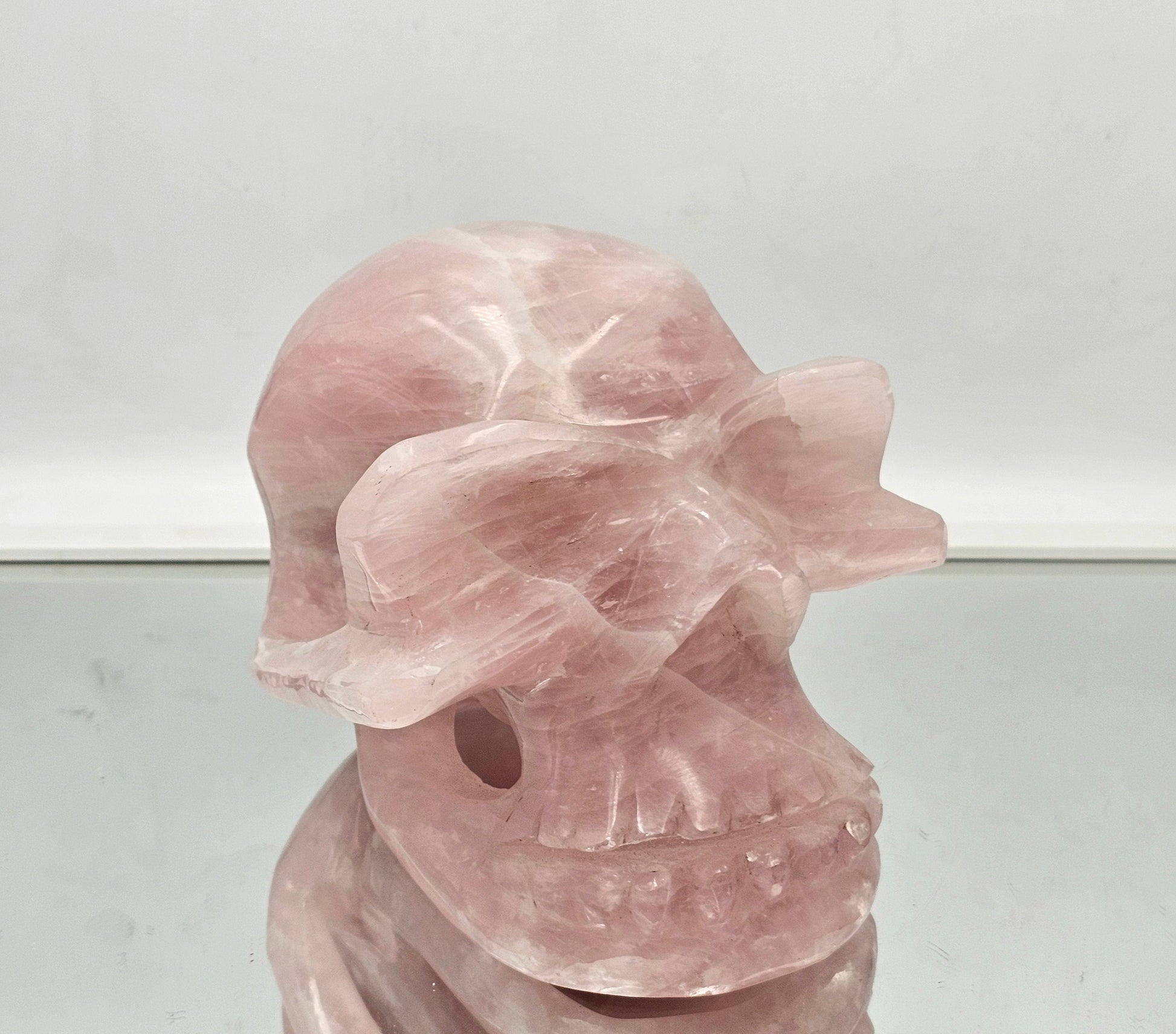 large rose quartz crystal skull