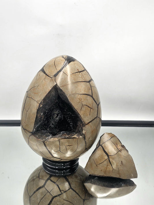 large septarian crystal egg interior display