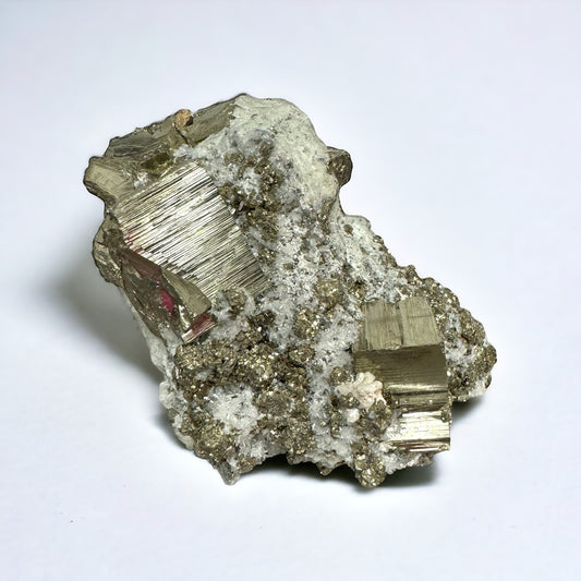 6) Pyrite Crystal Cubed with Mangano Calcite