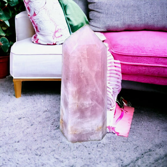 large rose quartz tower crystal for sale