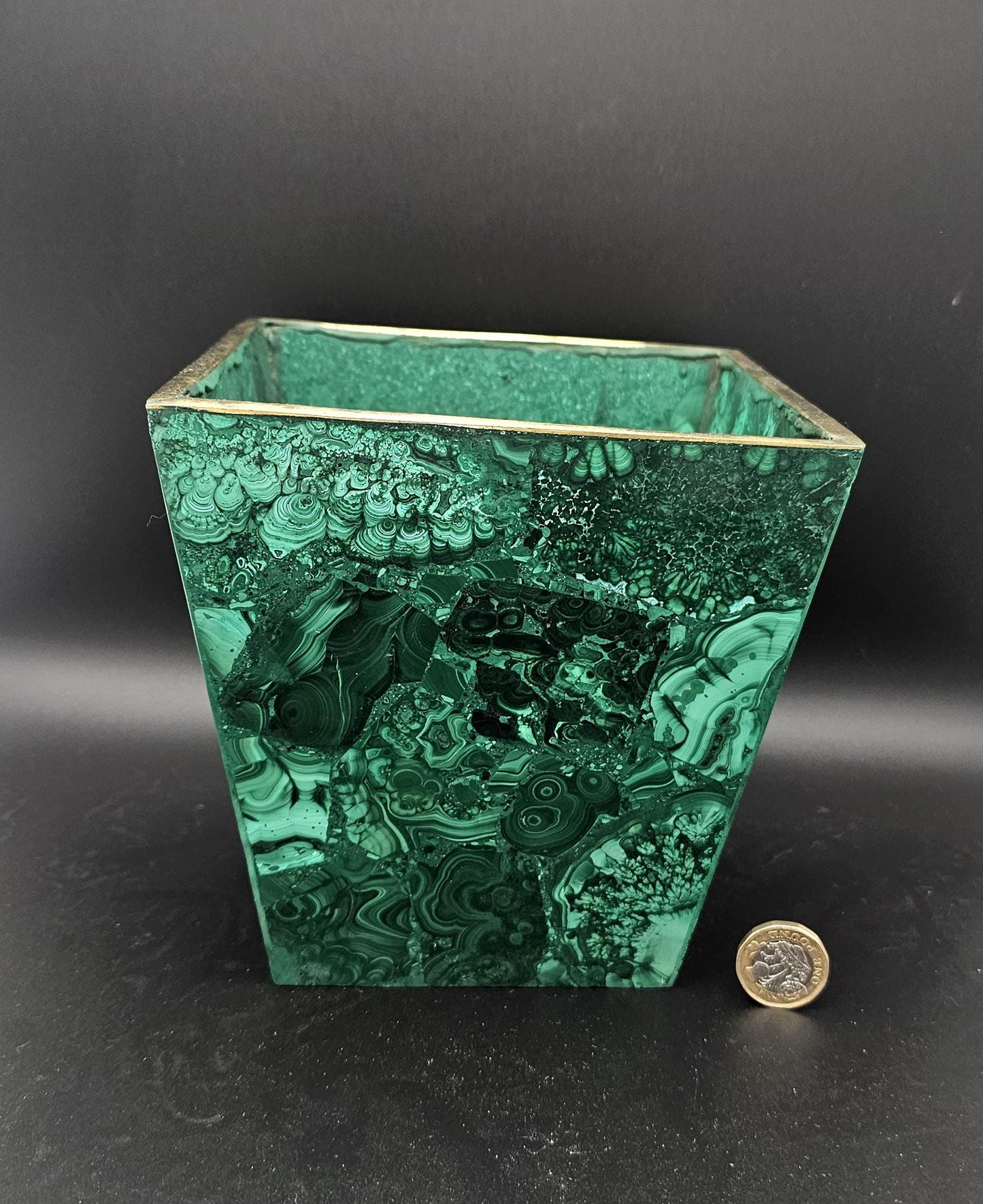 Luxury malachite crystal planter, a striking addition to upscale interiors and greenery displays.