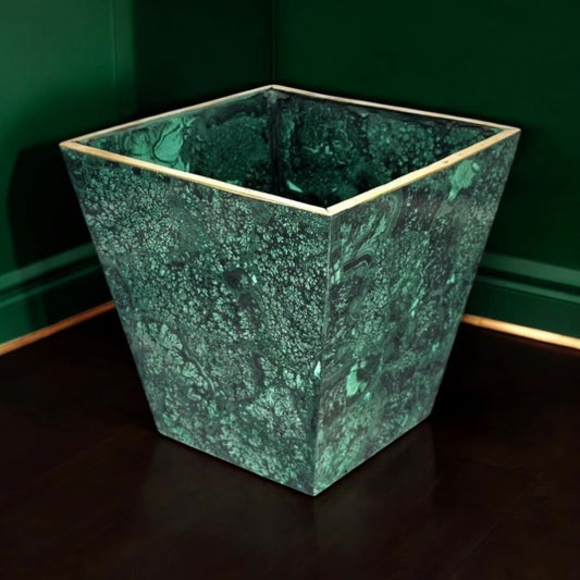 Luxury malachite flower pot, handcrafted from genuine malachite pieces.