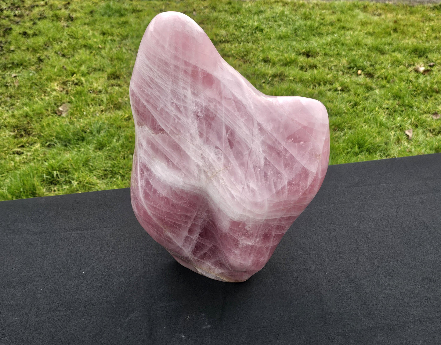 Handcrafted Rose Quartz Free Form Crystal, perfect for elegant home or holistic wellbeing decor.