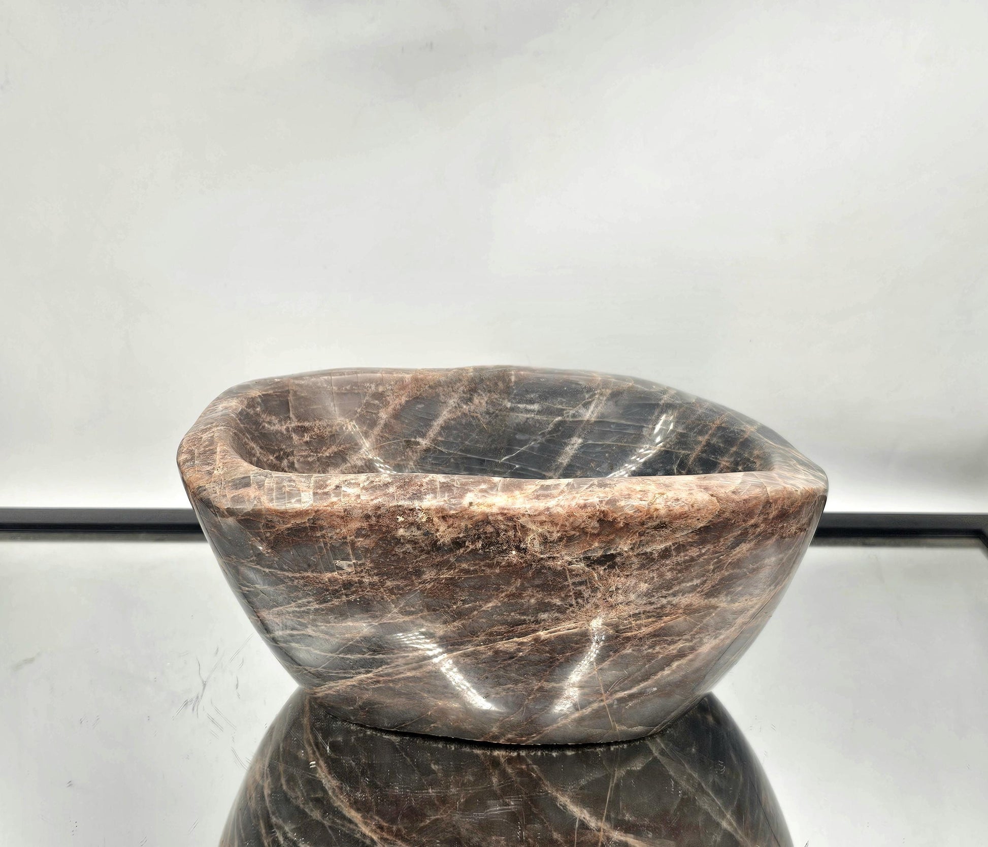 Natural Moonstone Crystal Bowl with a smooth, polished surface.