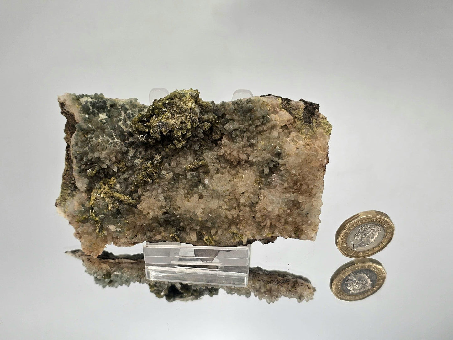 natural Forest Epidote on Quartz crystal specimen