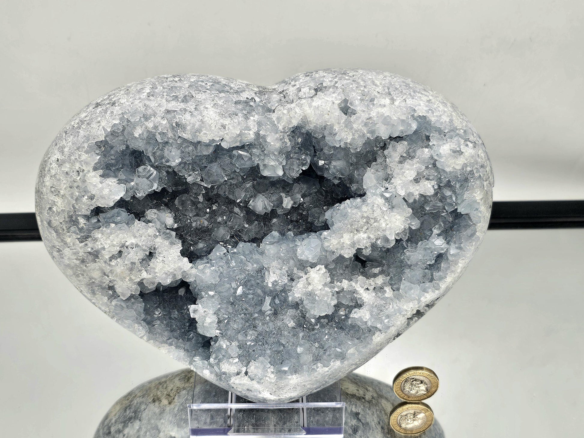 Natural large Celestite heart, sourced from Madagascar.