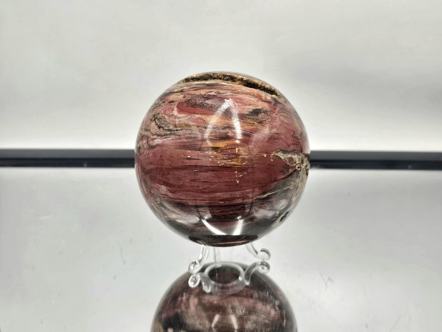 Polished Fossil Wood crystal sphere with unique cavities