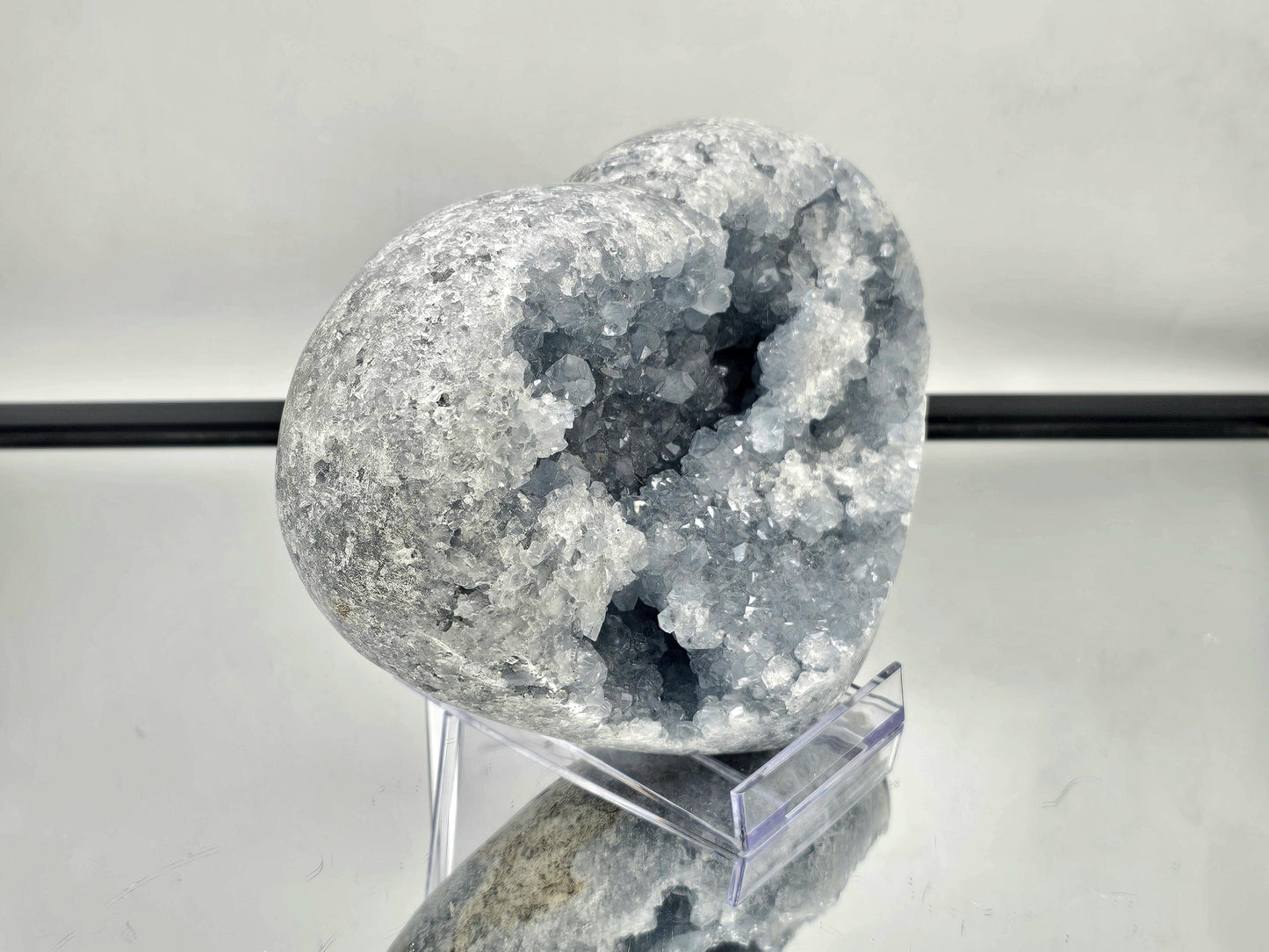 Polished large Celestite heart, a unique crystal collector’s piece.