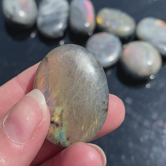 high quality sunset golden labradorite crystal  palmstone 