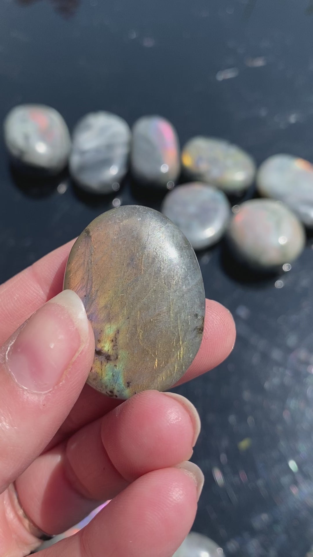 high quality sunset golden labradorite crystal  palmstone 