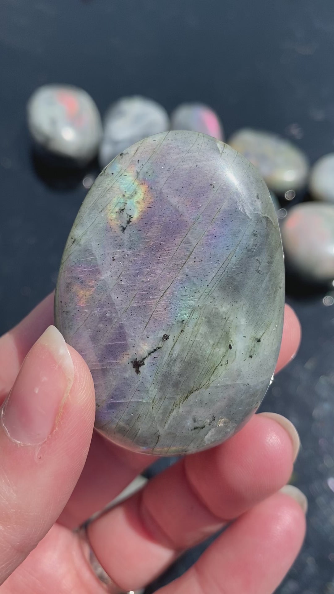 high quality purple labradorite crystal palmstone