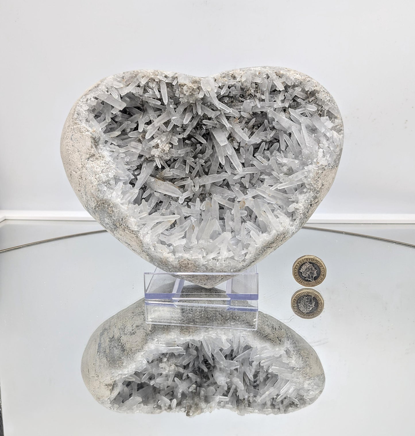 Rare celestite heart with deep blue hues and sparkling formations