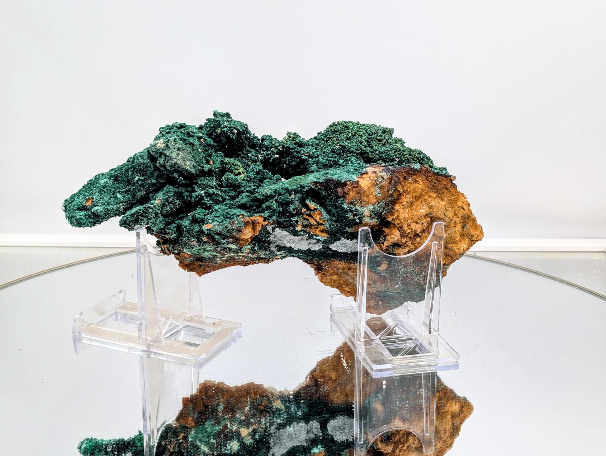 Rare malachite on fluorite specimen from Morocco