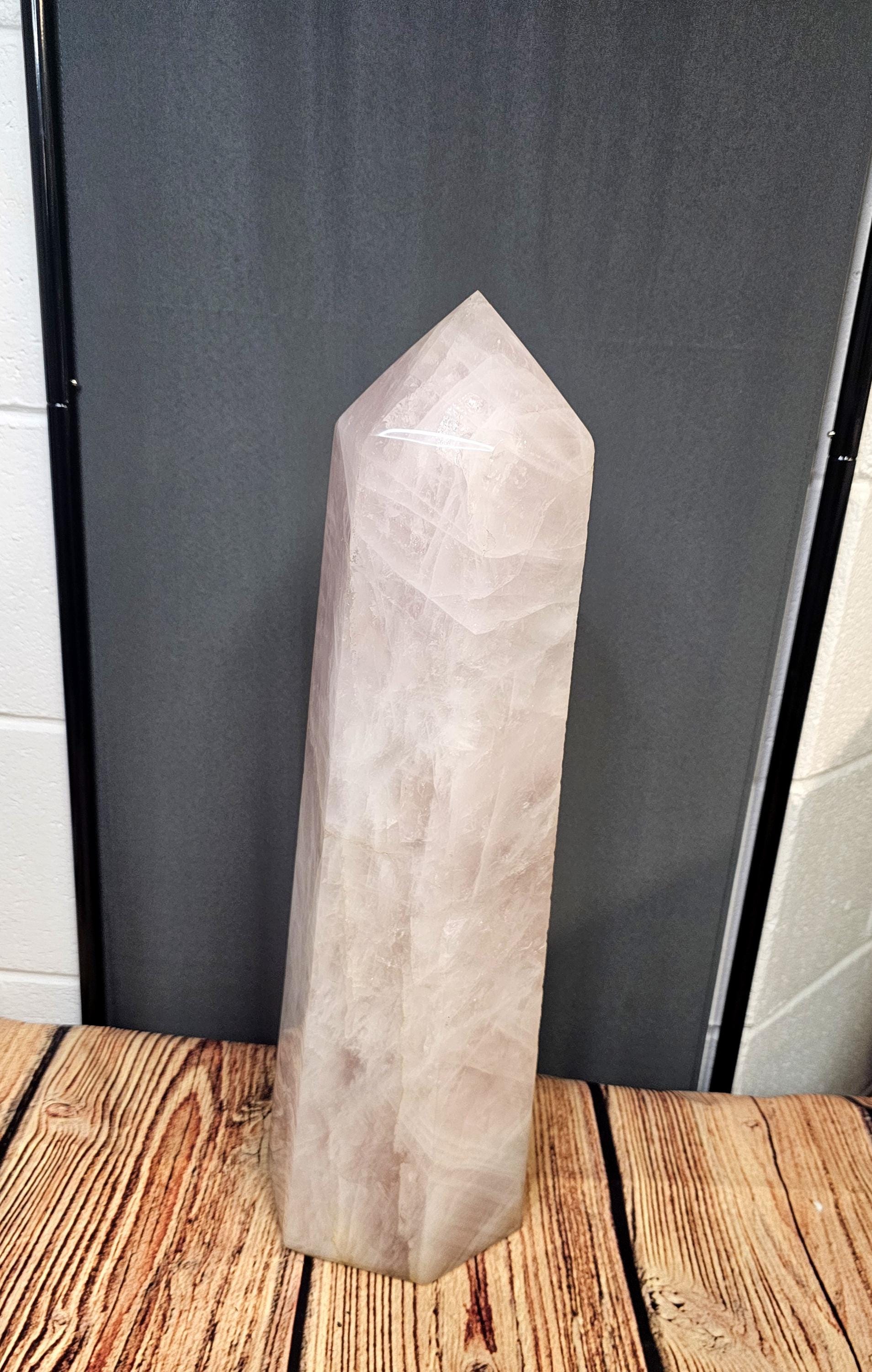 Rose Quartz Crystal Prism, hand-polished for luxury interiors.