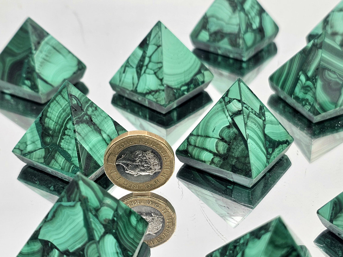 small handcrafted malachite pyramid f