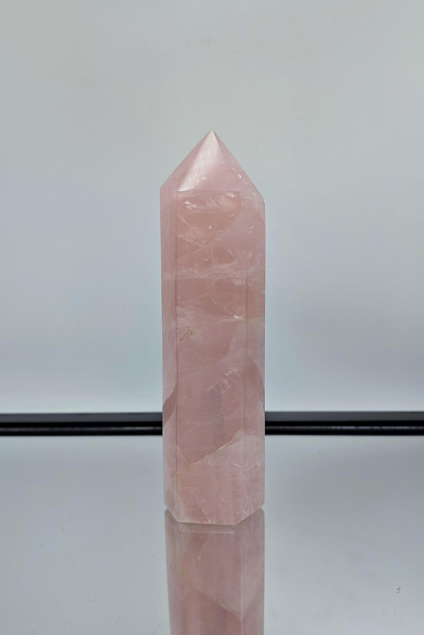 Statement large rose quartz crystal prism, expertly crafted in Madagascar.