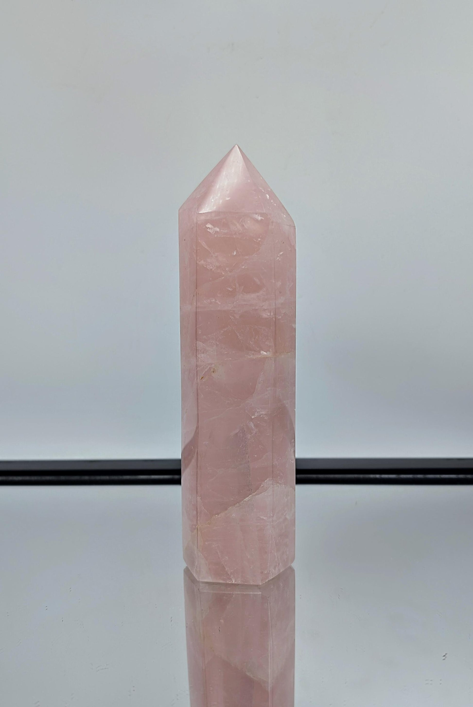 Statement large rose quartz crystal prism, expertly crafted in Madagascar.