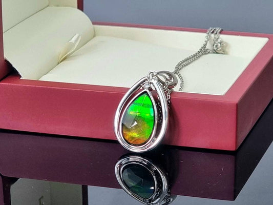 Ammolite crystal silver necklace special gift