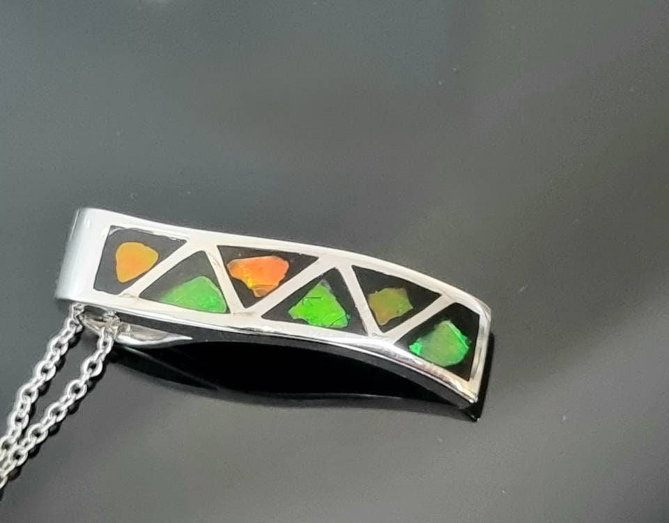 Ammolite Crystal Silver Necklace