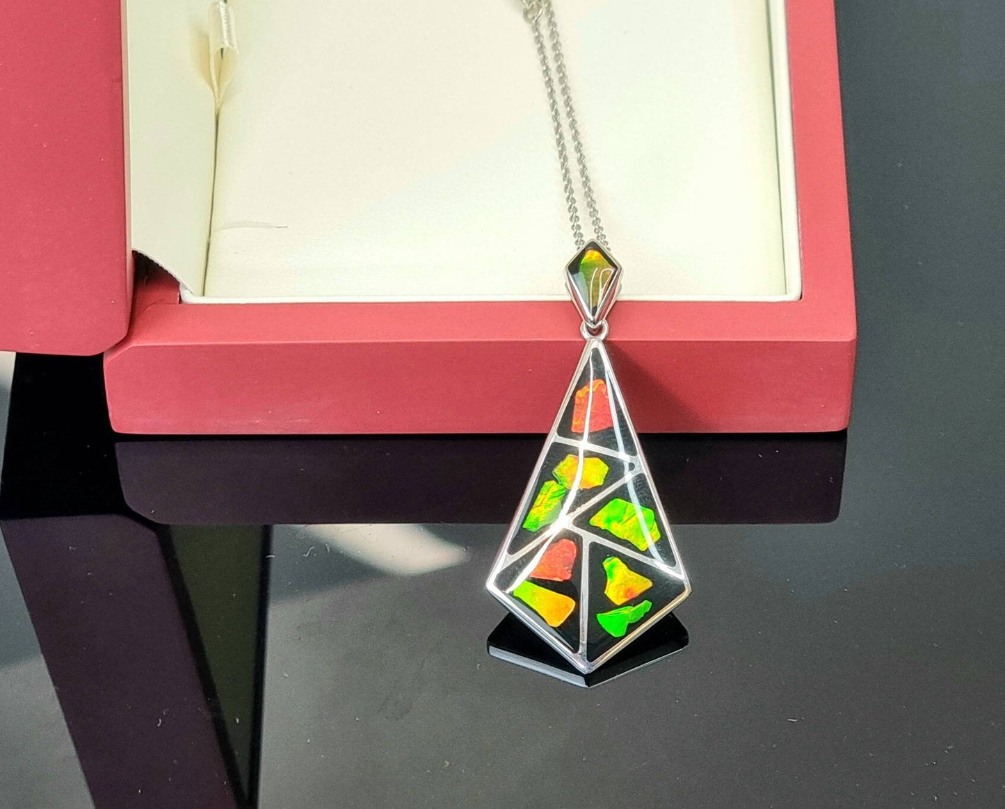 Ammolite Crystal Silver Necklace