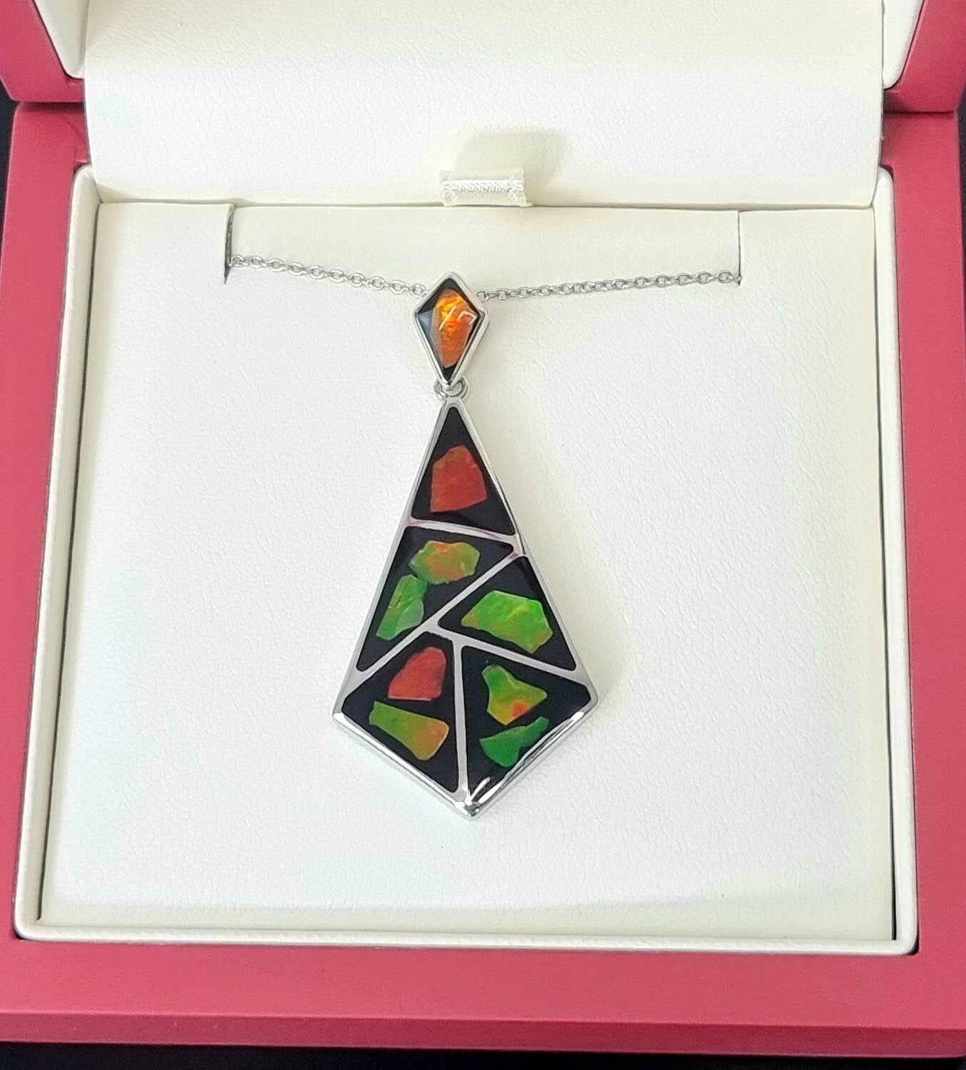 Ammolite Crystal Silver Necklace