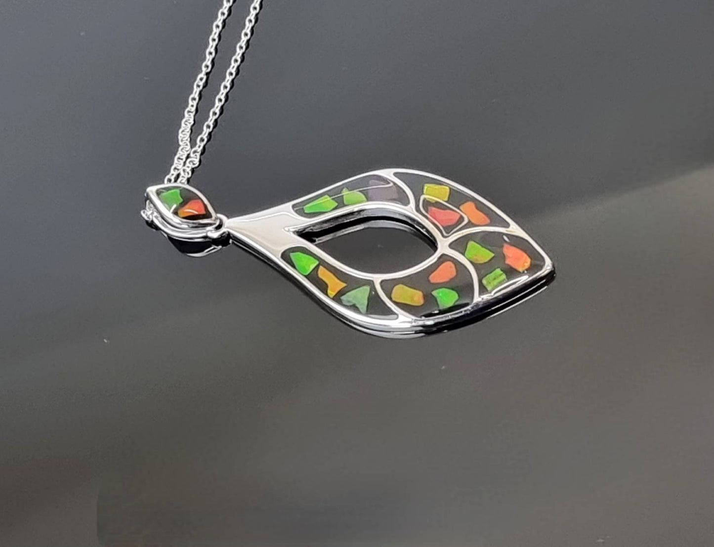 Ammolite Crystal Silver Necklace