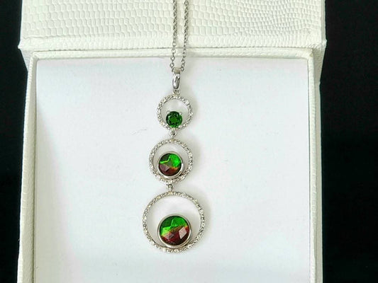 Ammolite Crystal Silver Necklace