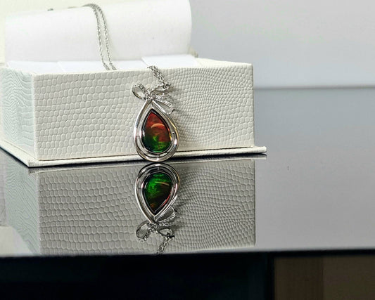 Ammolite Crystal Silver Necklace special gift luxury 