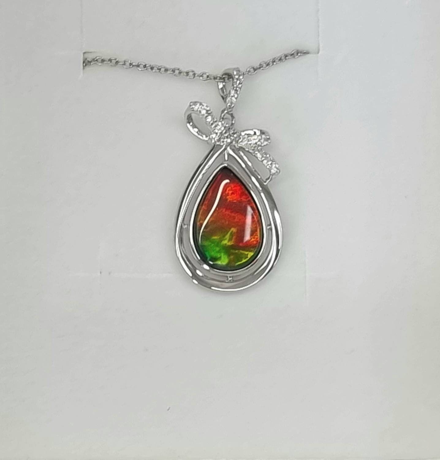 Ammolite Crystal Silver Necklace