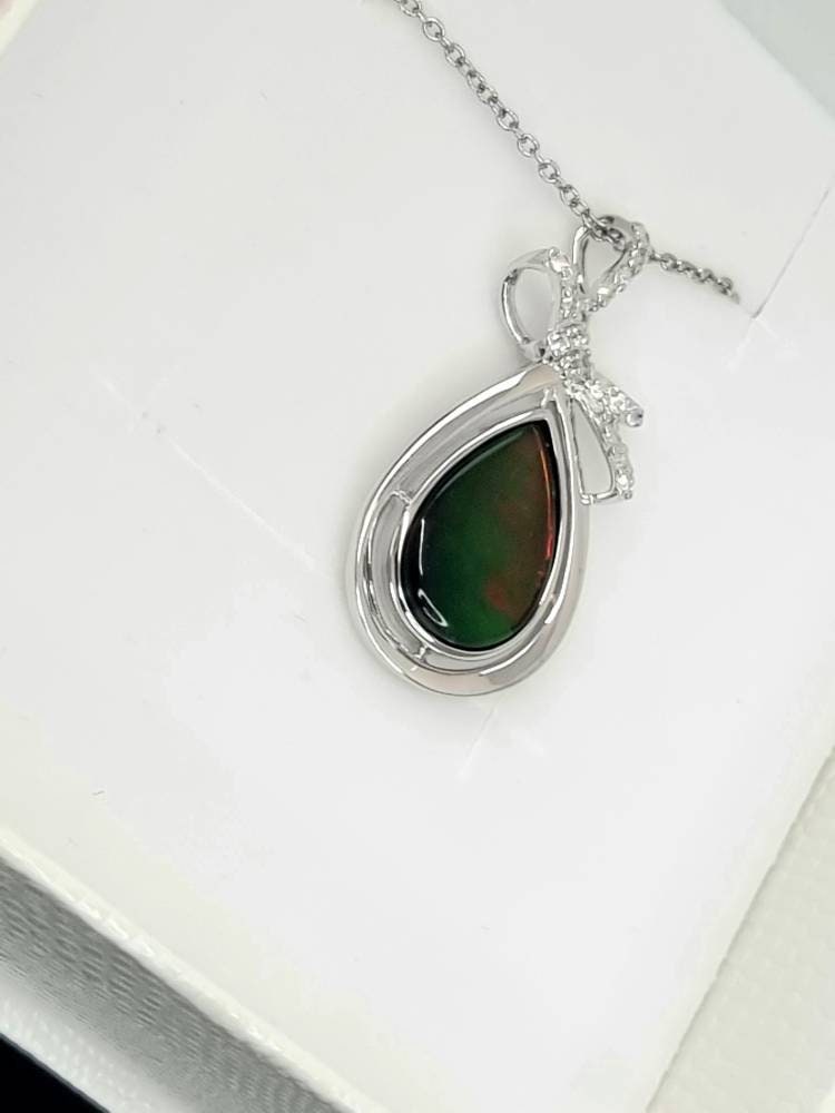 Ammolite Crystal Silver Necklace