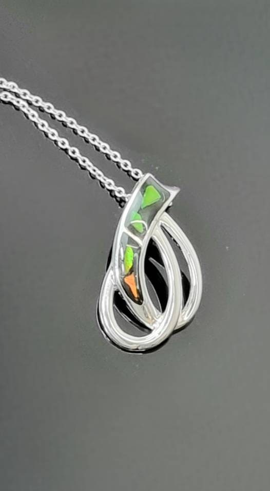 Ammolite Crystal Silver Necklace