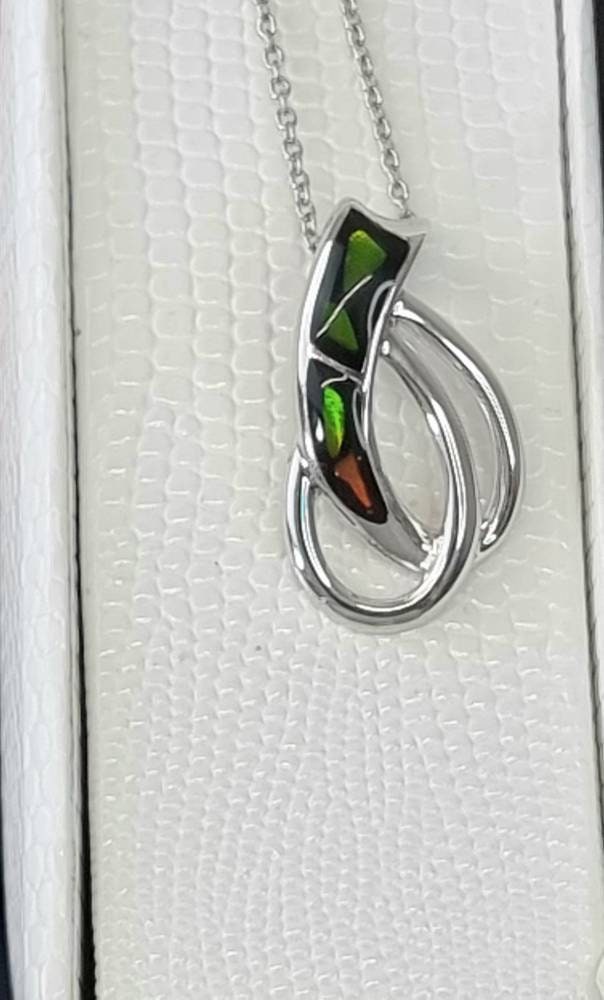 Ammolite Crystal Silver Necklace